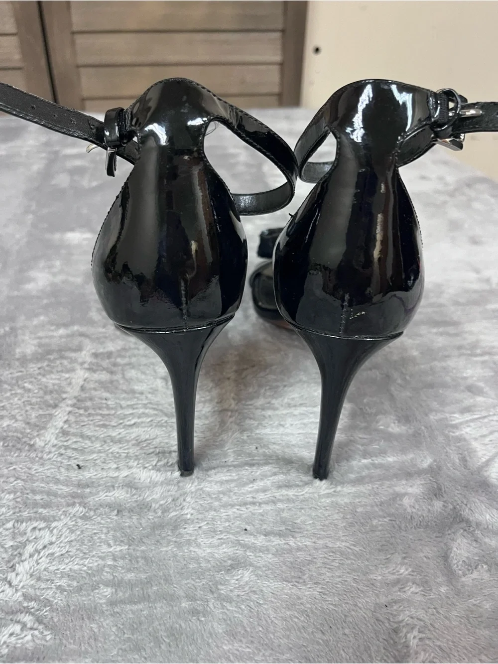 Michael Kors Black Sequin Bow Ankle-Strap Heels
